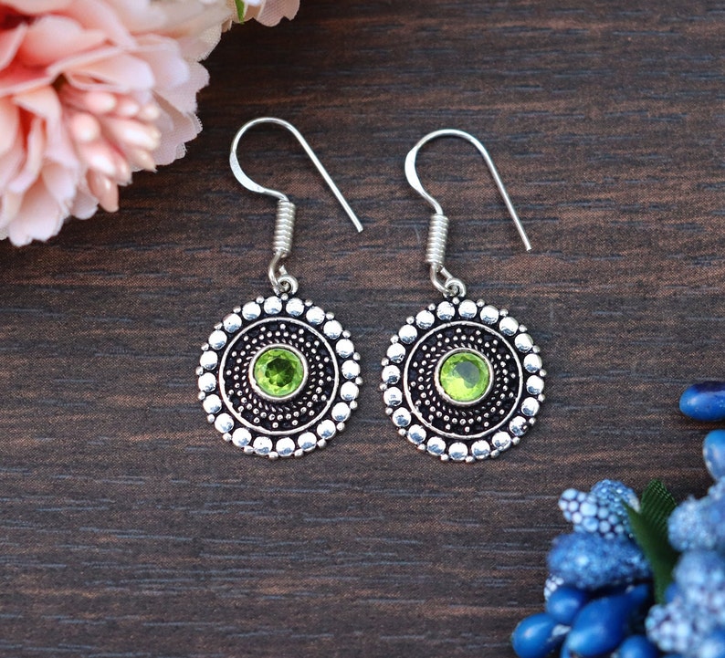 Beautiful Peridot Earrings/ Peridot Dainty Earrings/ Silver Plated Earrings/ Brass Earrings/ Original Peridot Earrings/ Plain Earrings image 1