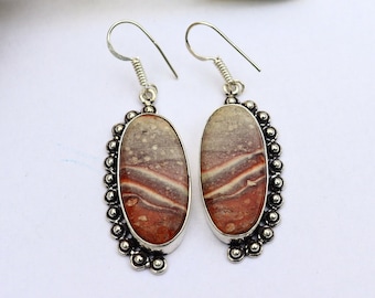 Boucles d'oreilles en pierres précieuses de rhodonite/ Boucles d'oreilles en rhodonite naturelle/ Boucles d'oreilles en plaqué argent/ Boucles d'oreilles en rhodonite/ Boucles d'oreilles en rhodonite de créateur
