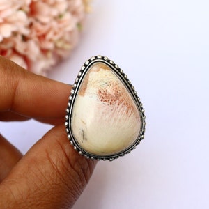 Pink Scolecite Ring / Adjustable Ring/ Pink Scolecite Ring/ 8 US Size Silver Plated Ring/ Scolecite Ring/ Big Scolecite Ring/ Statement Ring