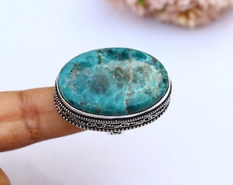 Beautiful Neon Blue Apatite Ring/ 7 US Size Ring/ Big Neon Apatite Ring/ Silver Plated Handmade Ring/ Original Apatite Ring/ Large Apatite!