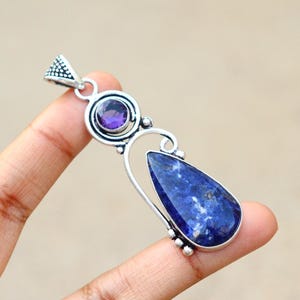 Beautiful Sodalite Gemstone Pendant/ Big Sodalite Pendant/ Sodalite Necklace/ 925 Silver Plated Handmade Pendant/ Sodalite Statement Pendant
