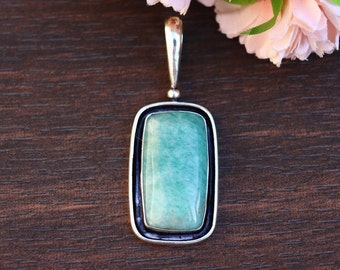 Beautiful Amazonite Pendant | Big Pendant/ Natural Amazonite Gemstone/ Silver Plated Handmade Pendant/ Statement Pendant/ Brass Jewelry!