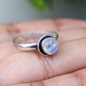 Blue Fire Moonstone Gemstone Ring/ 7 1/2 US Size Ring/ Stackable Rings/ Minimalist Ring/ Dainty Rings/ Handcrafted Ring/ Moonstone Ring!