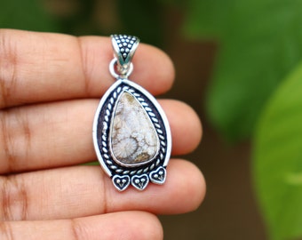 Natural Fossil Coral Pendant/ Natural Gemstone Pendant/ Handmade Silver Plated Pendant/ Fossil Coral Pendant/ Designer Jewelry/Boho Pendant!