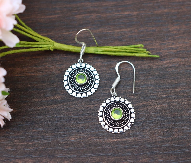 Beautiful Peridot Earrings/ Peridot Dainty Earrings/ Silver Plated Earrings/ Brass Earrings/ Original Peridot Earrings/ Plain Earrings image 3