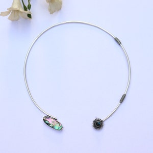 Abalone Shell Wire Necklace/ Abalone Shell Gemstone Necklace/ Gemstone Wire Necklace/ Silver Plated Necklace/ Collar Necklace/ Abalone Shell