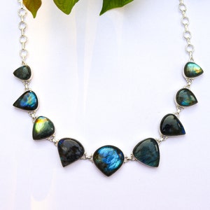 Stunning Labradorite Necklace/ Silver Plated Necklace/ Labradorite Bib Necklace/ Labradorite Cluster Necklace/Statement Labradorite Necklace
