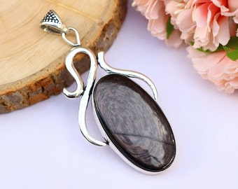 Silver Sheen Obsidian Pendant/ Silver Plated Pendant/ Large Sheen Obsidian Pendant/ Big Silver Obsidian Pendant/ Silver Sheen Obsidian!