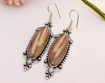 Boucles d'oreilles en pierres précieuses de rhodonite/ Boucles d'oreilles en rhodonite naturelle/ Boucles d'oreilles en plaqué argent/ Boucles d'oreilles en rhodonite/ Boucles d'oreilles en rhodonite de créateur