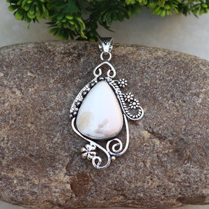 White Scolecite Gemstone Pendant | Natural Gemstone Pendant | Handmade Silver Plated Pendant | Scolecite Pendant | Designer Jewelry!