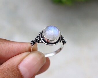 Moonstone Gemstone and Different Gemstone Ring/ Smooth Cabochon Ring/ Silver Plated Ring/ Handcrafted Ring/ Natural Gemstone Rings!