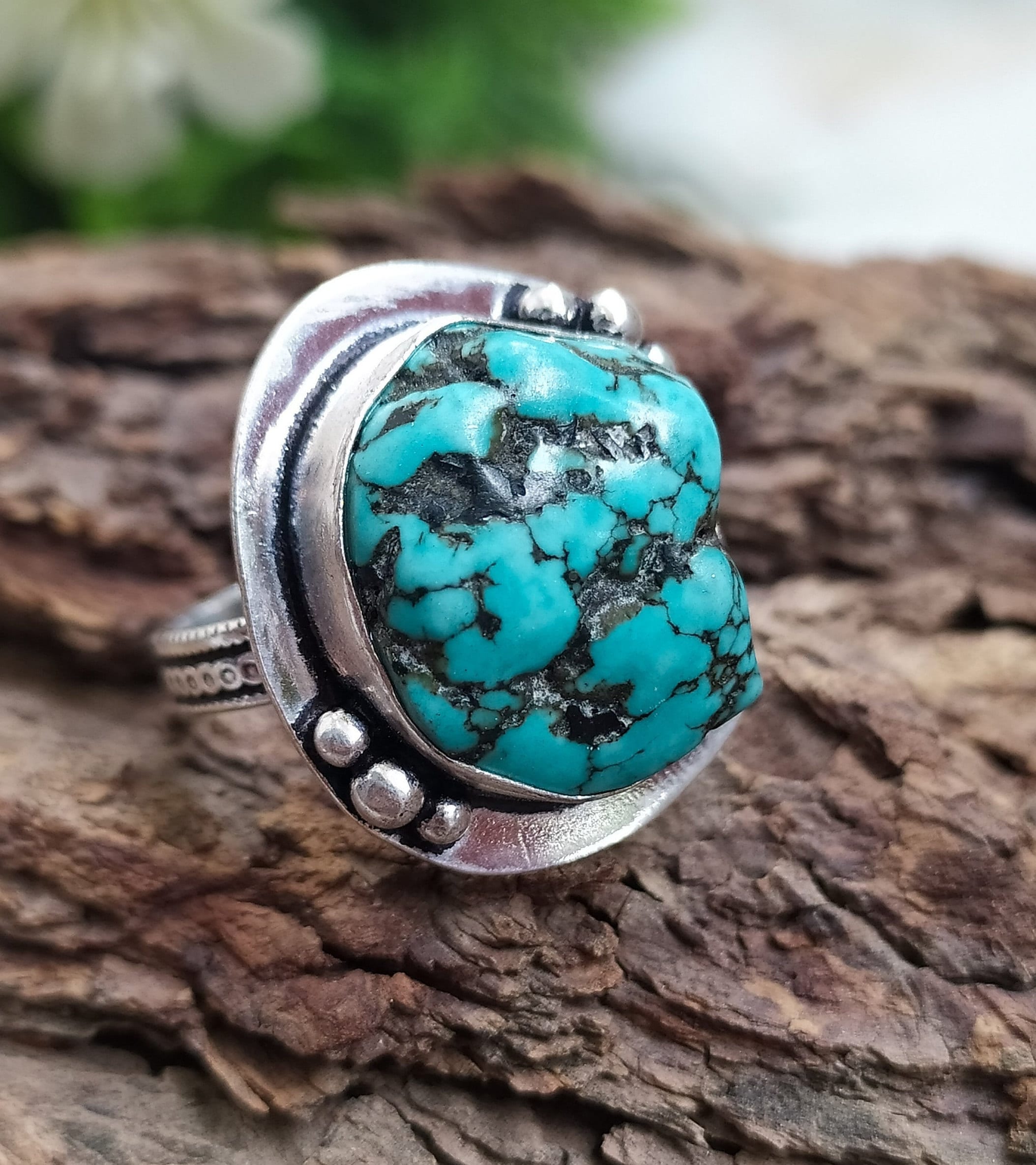 Natural Turquoise Gemstone Ring Silver Plated Handmade Ring Etsy UK