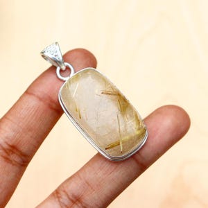 Natürlicher Goldener Rutil-Edelsteinanhänger / Goldene Rutil-Halskette / Versilberter Anhänger / Rutilquarz-Anhänger / Quarz-Halskette/Rutil-Schmuck