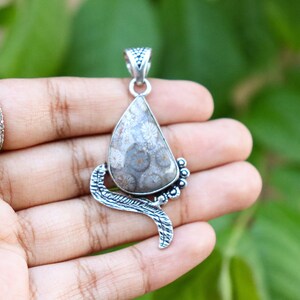 Natural Fossil Coral Pendant/ Natural Gemstone Pendant/ Handmade Silver Plated Pendant/ Fossil Coral Pendant/ Designer Jewelry/Boho Pendant!