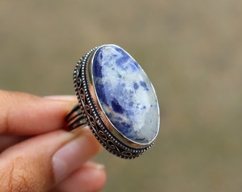 Big Sodalite Gemstone Ring | Genuine Sodalite Gemstone | 8 US Size Statement Ring | Huge Sodalite Ring | Designer Ring | Statement Ring