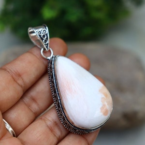 White Scolecite Gemstone Pendant | Natural Gemstone Pendant | Handmade Silver Plated Pendant | Scolecite Pendant | Designer Jewelry!