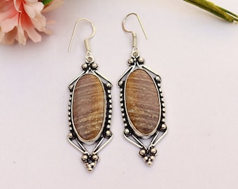 Boucles d'oreilles en pierres précieuses de rhodonite/ Boucles d'oreilles en rhodonite naturelle/ Boucles d'oreilles en plaqué argent/ Boucles d'oreilles en rhodonite/ Boucles d'oreilles en rhodonite de créateur