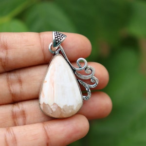 White Scolecite Gemstone Pendant | Natural Gemstone Pendant | Handmade Silver Plated Pendant | Scolecite Pendant | Designer Jewelry!
