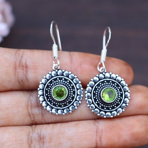 Beautiful Peridot Earrings/ Peridot Dainty Earrings/ Silver Plated Earrings/ Brass Earrings/ Original Peridot Earrings/ Plain Earrings image 2