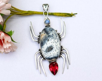 Dendritic Opal Pendant/ Moonstone, Red Hydro Glass Pendant/ Agate Pendant/ Silver Plated Pendant/ Multi-Gemstone Pendant/ Moonstone Pendant