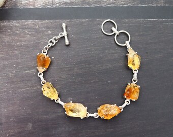 Gorgeous Citrine Bracelet/ Raw Citrine Bracelet/ Silver Plated Bracelet/ Rough Citrine Quartz Bracelet/ Raw Quartz Bracelet/ Citrine Quartz