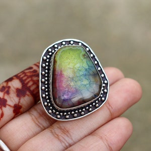 Beautiful Rainbow Solar Druzy Ring 7 US Size Ring Original Druzy Ring Big Chunky Druzy Ring Silver Plated Handmade Ring image 1