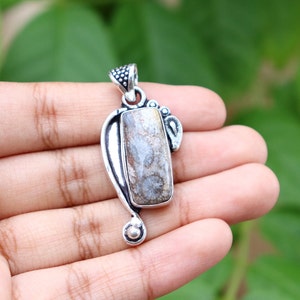 Natural Fossil Coral Pendant/ Natural Gemstone Pendant/ Handmade Silver Plated Pendant/ Fossil Coral Pendant/ Designer Jewelry/Boho Pendant!