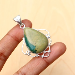 Gorgeous Variscite Gemstone Pendant/ Variscite Necklace/ Silver Plated Pendant/ Chunky Variscite Pendant/ Statement Variscite Necklace