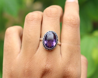 Amethyst Hydro Glass and Different Gemstone Ring/ 8 US Size Ring/ Amethyst Ring/ Silver Plated Handmade Ring/ Amethyst Gemstone Ring/ Ring