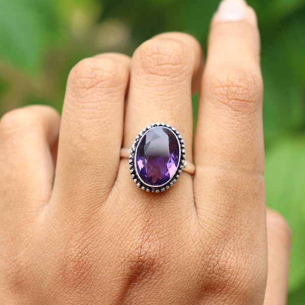 Amethyst Hydro Glass and Different Gemstone Ring/ 8 US Size Ring/ Amethyst Ring/ Silver Plated Handmade Ring/ Amethyst Gemstone Ring/ Ring