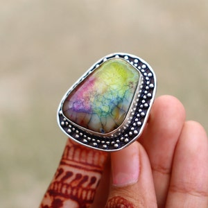 Beautiful Rainbow Solar Druzy Ring 7 US Size Ring Original Druzy Ring Big Chunky Druzy Ring Silver Plated Handmade Ring image 4