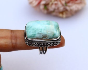 Stunning Larimar Ring/ 9  US Size Ring/ Larimar Vintage Ring/ Silver Plated Handmade Ring/ Large Larimar Ring/ Big Larimar Ring/ Big Ring