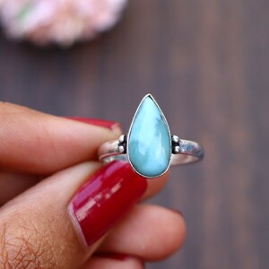 Natural Larimar Ring/ Original Larimar Ring/ Larimar Ring/ Silver Plated Ring/ Handcrafted Ring/ Natural Larimar Gemstone/ Blue Larimar image 6