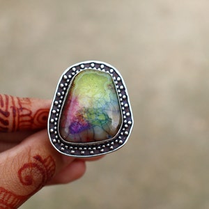 Beautiful Rainbow Solar Druzy Ring 7 US Size Ring Original Druzy Ring Big Chunky Druzy Ring Silver Plated Handmade Ring image 2