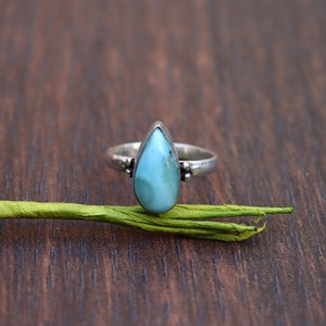 Natural Larimar Ring/ Original Larimar Ring/ Larimar Ring/ Silver Plated Ring/ Handcrafted Ring/ Natural Larimar Gemstone/ Blue Larimar image 3