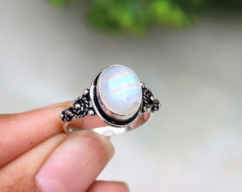 Moonstone Gemstone and Different Gemstone Ring/ Smooth Cabochon Ring/ Silver Plated Ring/ Handcrafted Ring/ Natural Gemstone Rings!