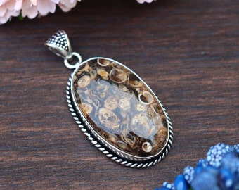 Gorgeous Turritella Agate Pendant | Natural Turritella Agate Gemstone | Handmade Silver Plated Pendant | Big Agate Pendant/ Agate Jewelry!