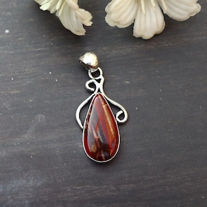 Stunning Red Banded Agate Pendant/ Big Red Banded Agate Pendant/ Silver Plated Handmade Pendant/ Red Banded Agate Pendant/ Designer Jewelry!