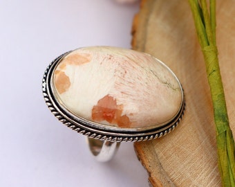 Pink Scolecite Ring / Adjustable Ring/ Pink Scolecite Ring/ 7 US Size Silver Plated Ring/ Scolecite Ring/ Big Scolecite Ring/ Statement Ring