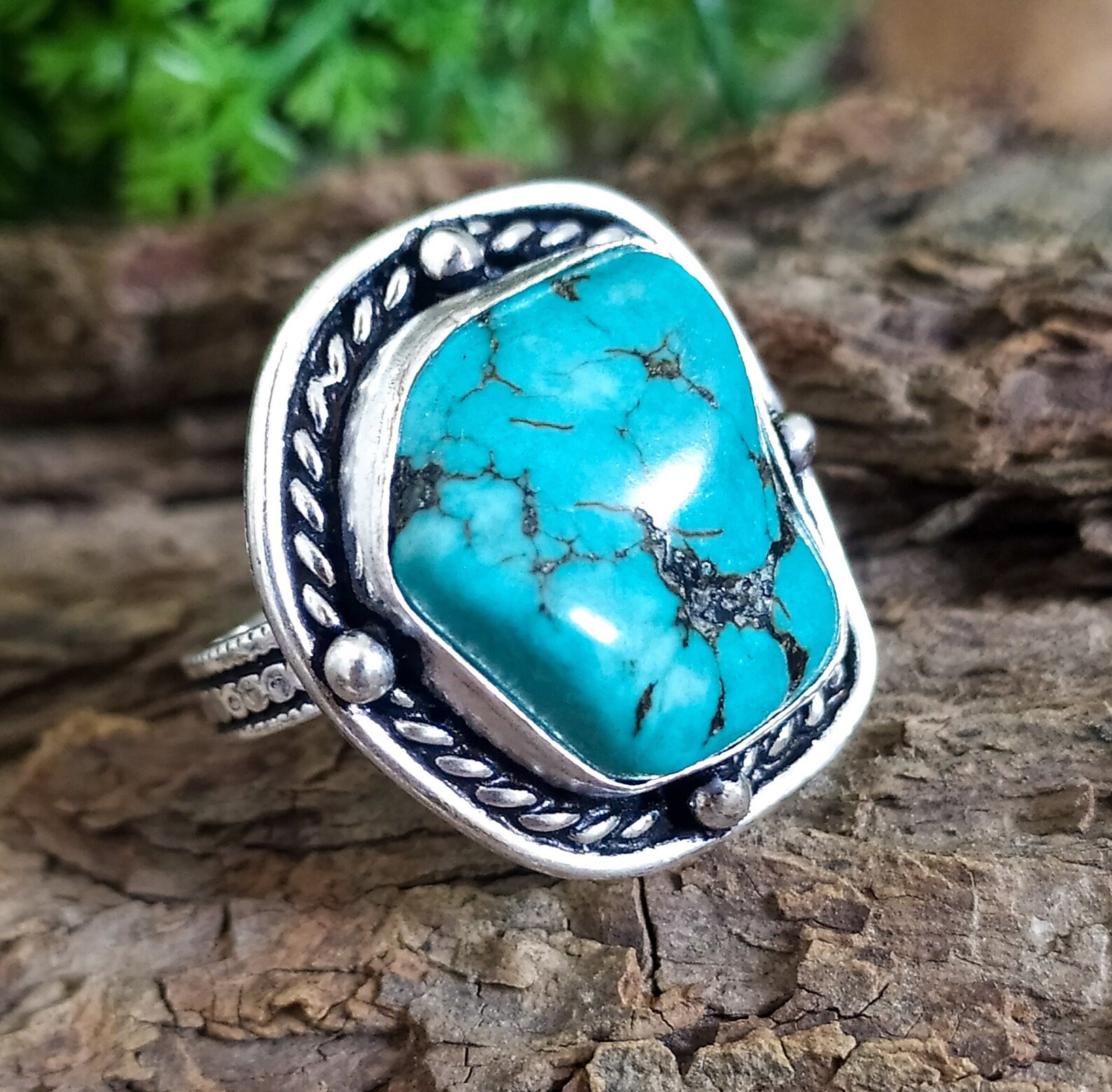 Natural Turquoise Gemstone Ring Silver Plated Handmade Ring Etsy UK