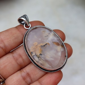 Oval Shape Tiger Dendritic Agate Pendant/ Silver Plated Pendant/ Large Dendritic Agate Pendant/ Big Agate Pendant/ Natural Gemstone Pendant