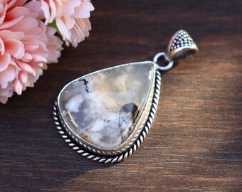 Tiger Dendritic Agate Pendant/ Silver Plated Pendant/ Natural Tiger Dendritic Agate Pendant/ Big Agate Pendant/ Natural Gemstone Pendant