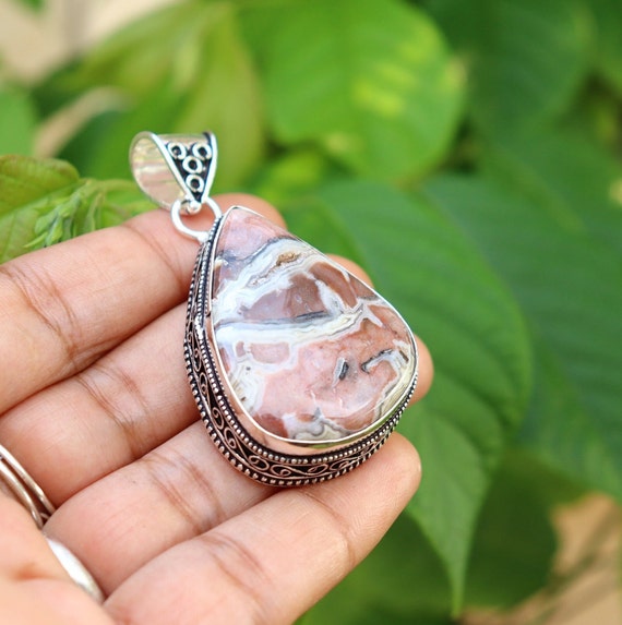 Crazy Lace Agate Pendant Big Agate Pendant Silver Plated Handmade