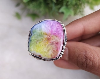 Beautiful Rainbow Solar Druzy Ring | Adjustable Ring | Big Chunky Druzy Ring | Silver Plated Handmade Ring!