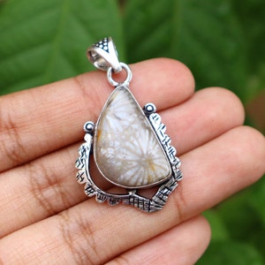 Natural Fossil Coral Pendant/ Natural Gemstone Pendant/ Handmade Silver Plated Pendant/ Fossil Coral Pendant/ Designer Jewelry/Boho Pendant!