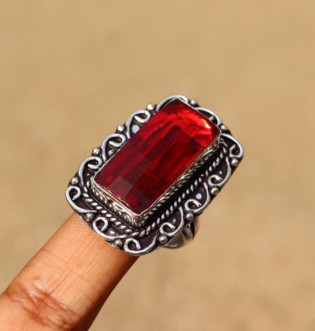 Red G Rings Stunning Red Hydro Glass Gemstone Ring| 925 Silver Plated Handmade Ring ...