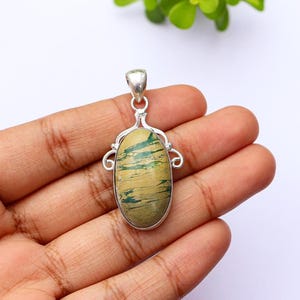 Gorgeous Variscite Gemstone Pendant/ Variscite Necklace/ Silver Plated Pendant/ Chunky Variscite Pendant/ Statement Variscite Necklace