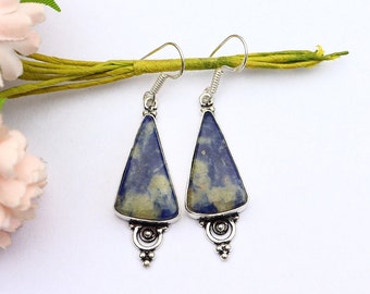 Sodalite Earrings/ Sodalite Gemstone Earrings/ Silver Plated Earrings/ Sodalite Dangle Earrings/ Wedding Anniversary Earrings For Women