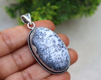 Oval Shape Dendritic Opal Pendant/ Silver Plated Pendant/ Large Dendritic Opal Pendant/ Big Dendritic Pendant/ Natural Gemstone Pendant