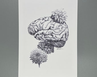 Brain in Bloom | Brain Giclee Print | Floral Brain Print | Anatomical Brain Wall Art